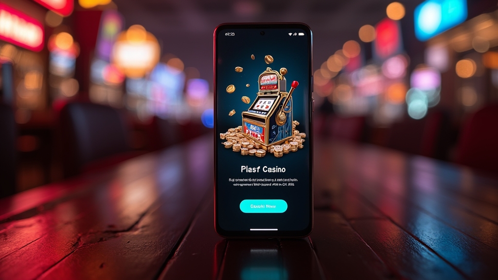 Android phone displaying an APK installation screen beside casino-themed lighting