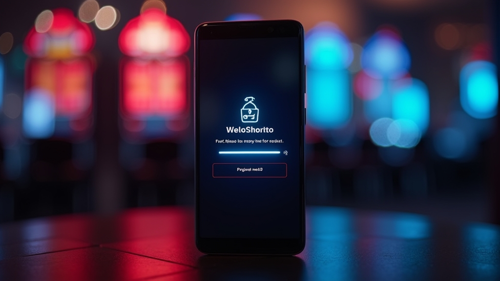 Android phone showing a casino app login error in a dark neon environment